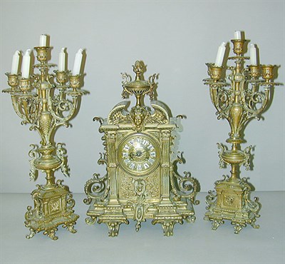 Lot 475 - Louis XV Style Gilt-Bronze Clock Garniture The...