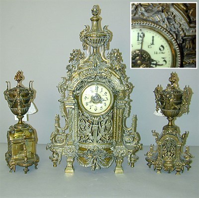 Lot 460 - Rococo Style Gilt-Bronze Clock Garniture The...