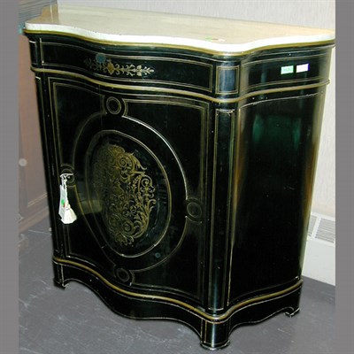 Lot 214 - Napoleon III Marble Top Brass Inlaid Ebonized...