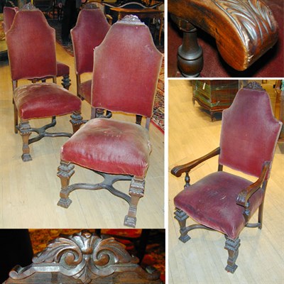 Lot 469 - Set of Six Baroque Style Walnut Dining Chairs...