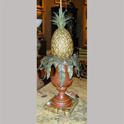 Lot 509 - Tole Painted Metal and Wood Pineapple-Form Lamp