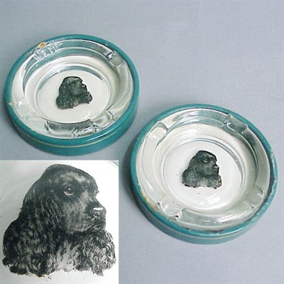 Lot 25 - Pair of Glass Ashtrays Each painted with a...