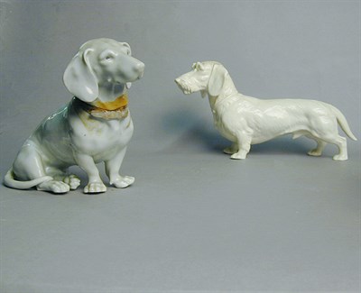Lot 26 - Two Porcelain Figures of Dachshunds Larger 8...
