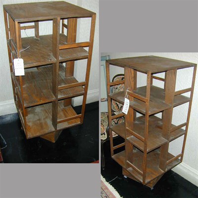 Lot 151 - Pair of Mission Style Pine Rotating Bookcases