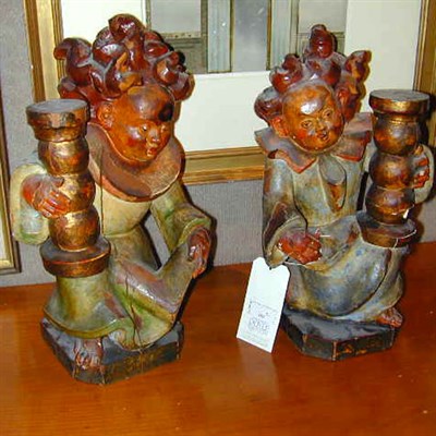 Lot 193 - Pair of Chinese Carved and Polychromed Wood...