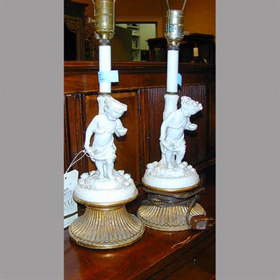 Lot 229 - Pair of Continental Porcelain Figural Lamps