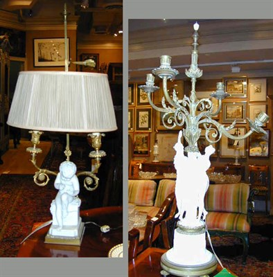 Lot 250 - Two Continental Bisque Gilt-Metal Mounted Lamps