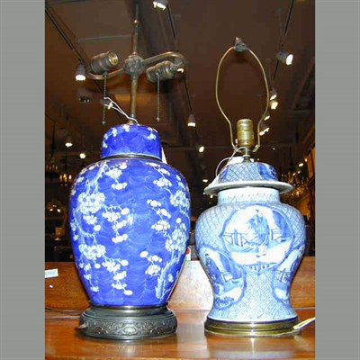 Lot 318 - Two Chinese Blue and White Porcelain Lamps