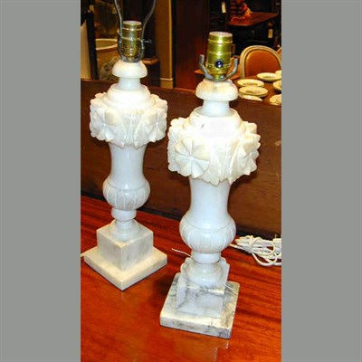 Lot 413 - Pair of Alabaster Urn-Form Lamps
