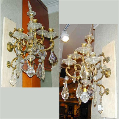Lot 449 - Pair of Rococo Style Gilt-Metal and Glass Five-...