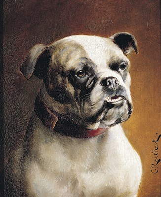 Lot 309 - Karl Reichert Bulldog oil on panel, signed C....