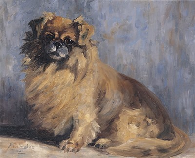 Lot 364 - H. Cholmondeley Seated Pekingese oil on canvas,...