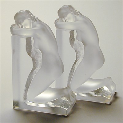 Lot 212 - Pair of Lalique Molded Glass Reverie Bookends...