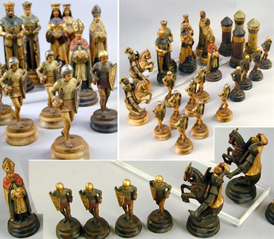 Lot 362 - Painted Composition Chess Set Each piece in...