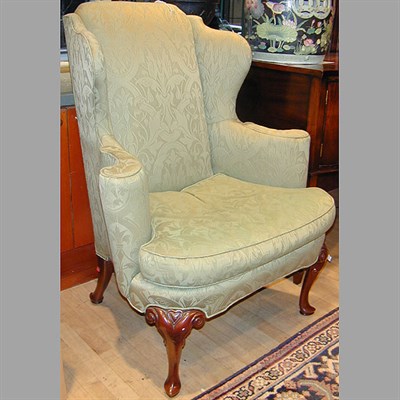 Lot 532 - Georgian Style Upholstered Mahogany Wing Chair