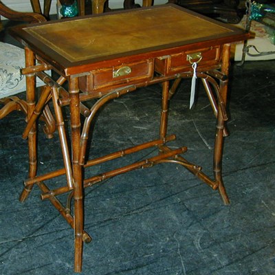 Lot 193 - Victorian Style Faux Bamboo Mahogany Leather...
