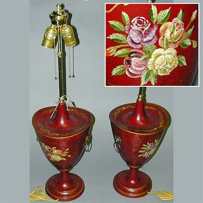 Lot 477 - Pair of Regency Style Floral-Decorated Tole...