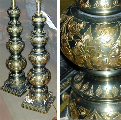 Lot 318 - Pair on Anglo-Indian Brass Lamps