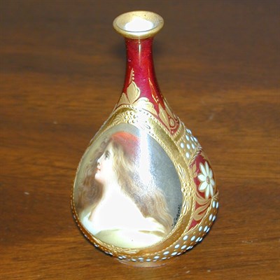 Lot 389 - Vienna Gilt and 'Jeweled' Porcelain Portrait Vase