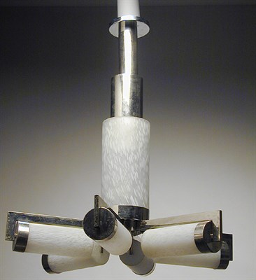 Lot 136 - Art Deco Chrome and Glass Six-Light Chandelier...