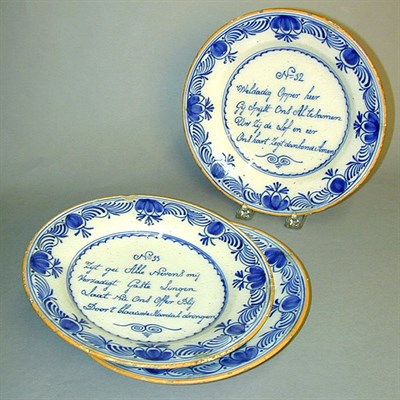 Lot 212 - Group of Three Dutch Delft Plates Late 18th...