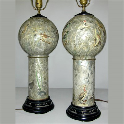 Lot 502 - Pair of Eglomise Lamps