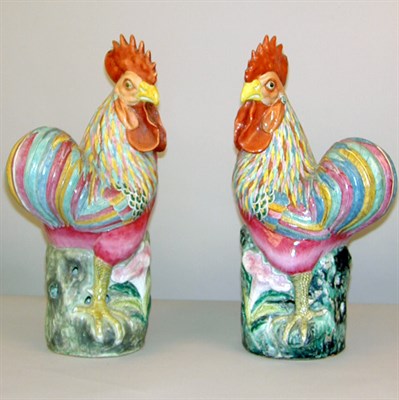 Lot 457 - Pair of Chinese Polychrome Decorated Cockerels