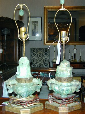 Lot 148 - Pair of Chinese Hardstone Lamps