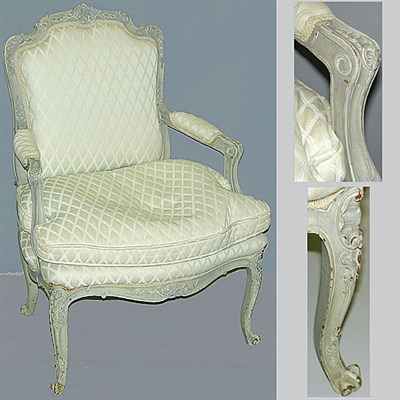 Lot 529 - Pair of Louis XV Style Painted and Upholstered...