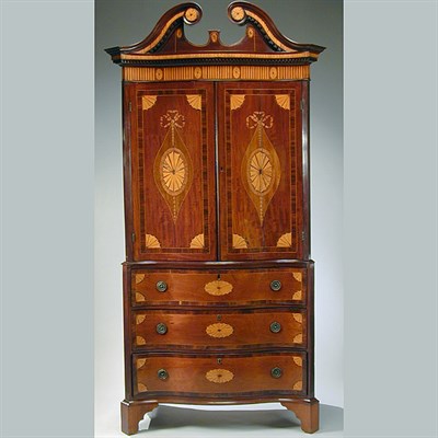 Lot 339 - George III Marquetry Inlaid Mahogany Linen...