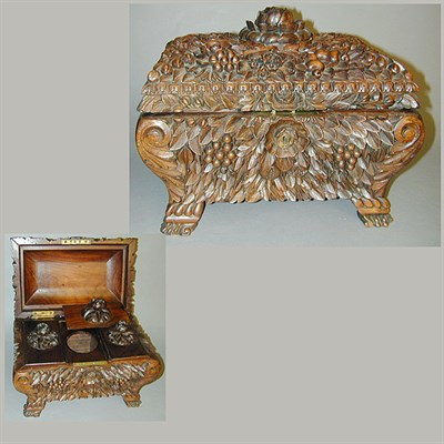 Lot 474 - Colonial Carved Hardwood Tea Caddy Mid 19th...