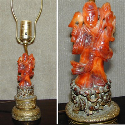 Lot 210 - Chinese Hardstone Figural Lamp