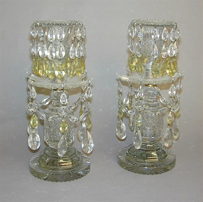 Lot 468 - Pair of Victorian Cut Glass Candlesticks 19th...