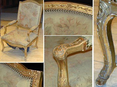 Lot 641 - Louis XV Style Gilt Carved Wood Fauteuil The...