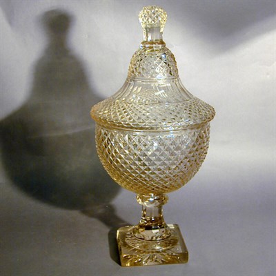 Lot 345 - Anglo-Irish Cut Glass Covered Jar Of faceted...