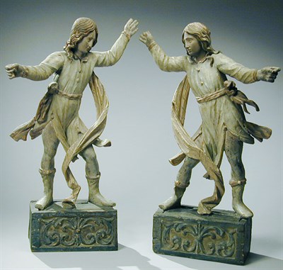 Lot 205 - Pair of Continental Rococo Painted Carved Wood...