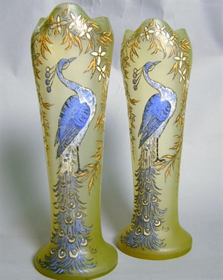 Lot 141 - Pair of Legras Enameled Glass Vases Each of...