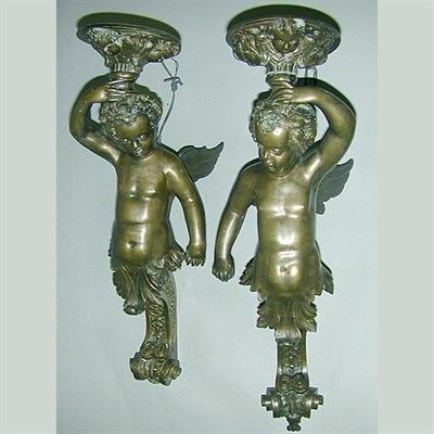 Lot 403 - Pair of Rococo Style Bronze Sconces Each in...