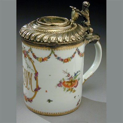 Lot 235 - Danish Silver Mounted Porcelain Tankard 18th...