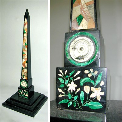 Lot 575 - Pietra Dura Obelisk The base inset with a...