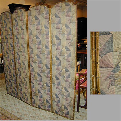 Lot 201 - Art Deco Upholstered Four-Fold Screen With...