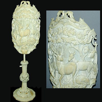 Lot 368 - Continental Carved Ivory Table Screen...