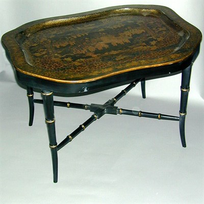 Lot 488 - Victorian Gilt Decorated Black Papier Mache...