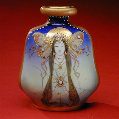 Lot 154 - Teplitz Pottery Vase Of flattened square form,...