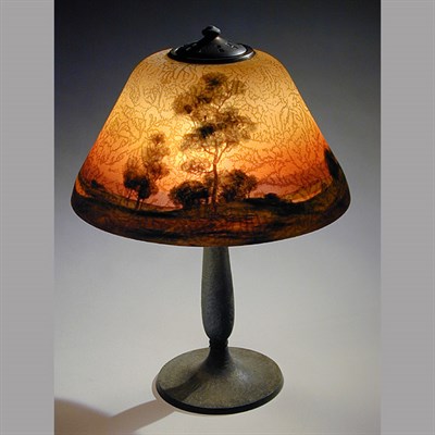 Lot 144 - Handel Reverse Painted Glass Lamp Of dome form,...