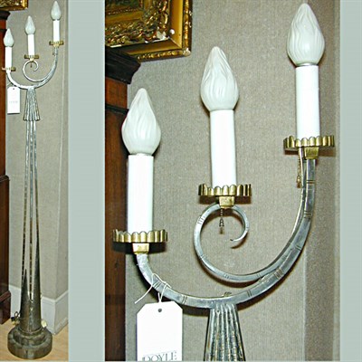 Lot 516 - Art Deco Silvered Metal Three-Light Torchere