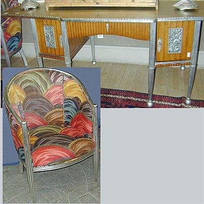Lot 210 - Art Deco Parcel Silvered Oak Desk and Chair