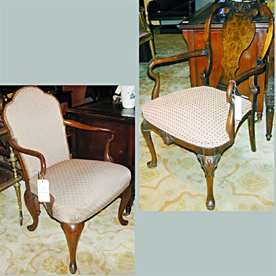 Lot 96 - Two Georgian Style Upholstered Mahogany Armchairs