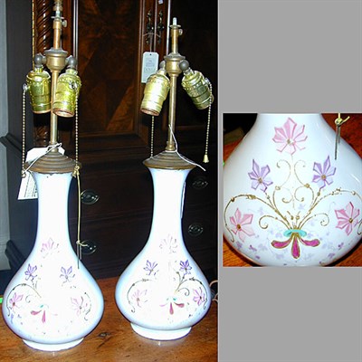 Lot 139 - Pair of Floral-Decorated Porcelain Lamps