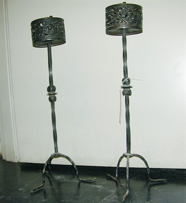 Lot 152 - Pair of Gothic Revival Wrought Metal Candlesticks